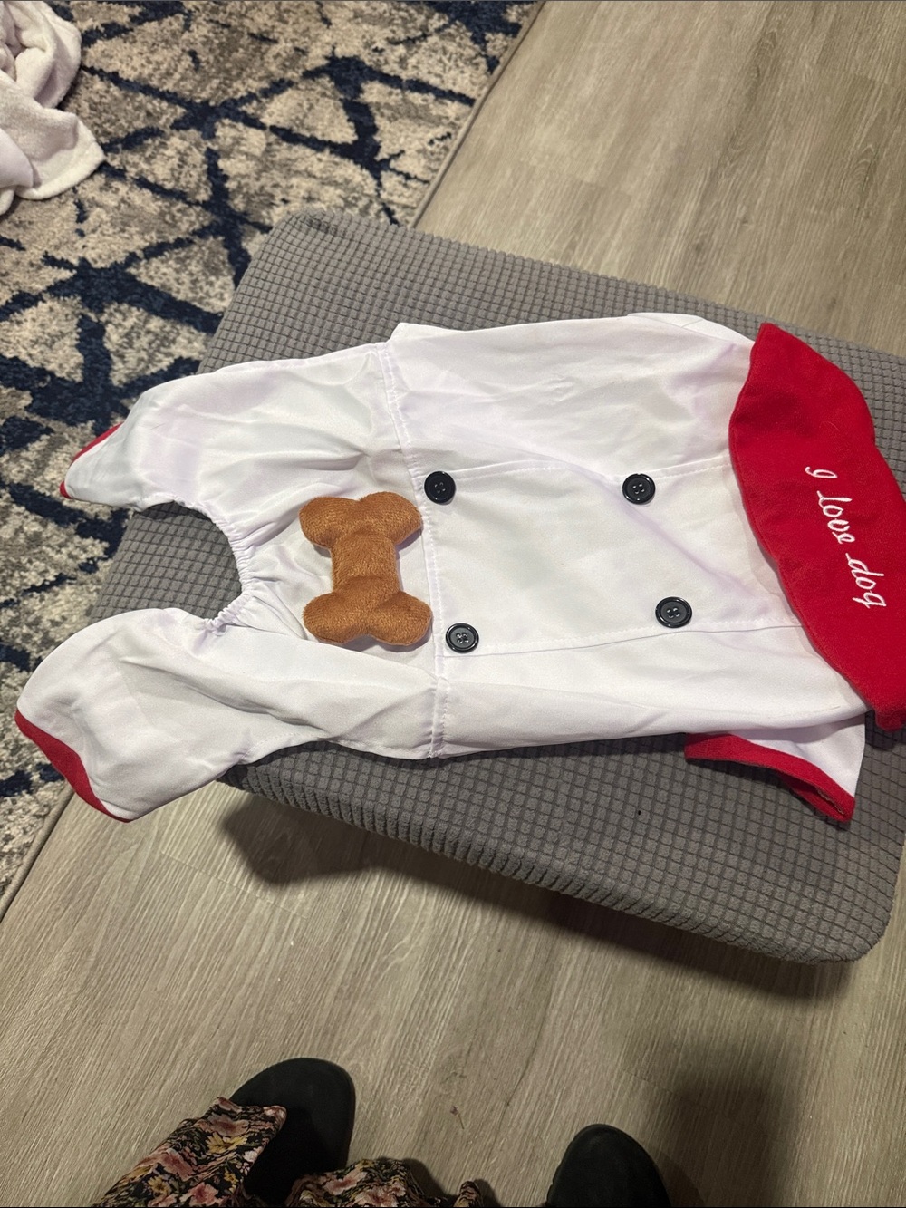 Dog Costume. White & Red Dog Chef Costume
